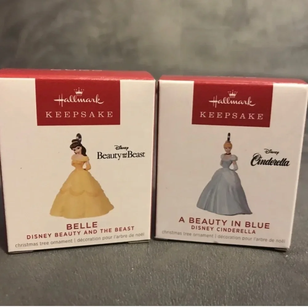 2022 Hallmark Mini Disney Princess Ornaments Cinderella and Belle Set of 2 NEW
